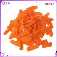 GAN 100PCS กันลื่น เครื่องมือทำเล็บ ป้องกันปลายนิ้ว ปลอกนิ้ว ถุงมือยาง ถุงมือป้องกัน เตียงลายนิ้วมือสีส้ม