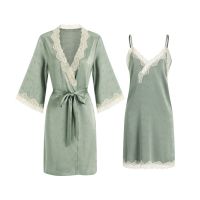 --SY23726☾ Fren sle ice silk pure dre sle spender ghtdress sexy lace jamas ladies summer th ghtgown set