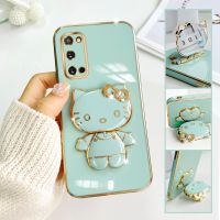 For Samsung Galaxy S20 Mobile Phone Case Fashion Temperament Plating TPU Advanced Rotary Stand Makeup Mirror Hello Kitty Folding Mirror Stand Net Red New Couple Gift Soft Touch Anti slip Anti fall Protective Case