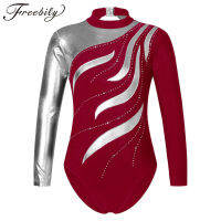 Agymnnastics Jumpsuit สำหรับเด็กผู้หญิงบัลเล่ต์เต้นรำ Leotard เด็กแขนยาว Shiny Rhinestone รูปสเก็ตบอดี้สูท DancewearM