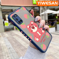 YIWESAN เคสสำหรับ OPPO A52 A72 A92 4G,เคสโทรศัพท์ผิวด้านแข็งลายการ์ตูนหมีสตรอเบอร์รี่กันกระแทกเคสขอบสี่เหลี่ยมซิลิโคนแบบนุ่มคลุมทั้งหมดเคสป้องกันเลนส์กล้อง