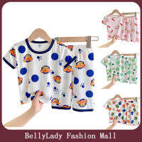 BellyLady ชุดนอนเสื้อแขนสั้นสวมหัวแฟชั่นผ้าไอซ์ซิลค์ชุดนอนชุดนอนเด็กสำหรับเด็กวัยหัดเดินสวมใส่ได้พอดีสำหรับสไตล์ชีวิตประจำวัน