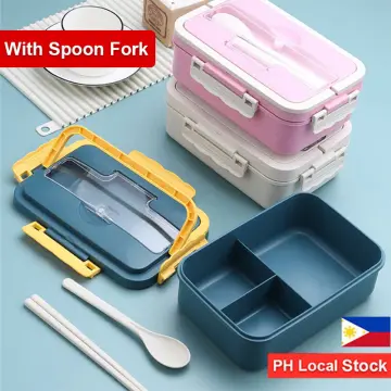 3 Grid Brown Lunch Box With Spoon & Fork Online | Nestasia