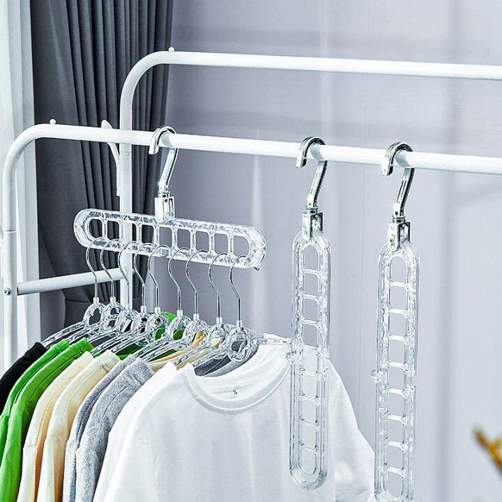 Plastic Hole Clothes Hanger Multifunction Rotate Drying Rack Folding Wardrobe Closet