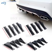 【CW】4pcs ABS Universal Black＆Carbon Fiber Car Modified Rear Bumper Diffuser Spoiler Rear Bumper Lip Diffuser Anti-collision