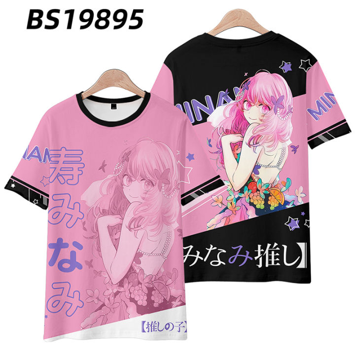 oshi-no-ko-anime-tshirt-short-sleeve-top-cosplay-tee-hoshino-ai-arima-kana-kurokawa-akane-women-3d-shirt-plus-size