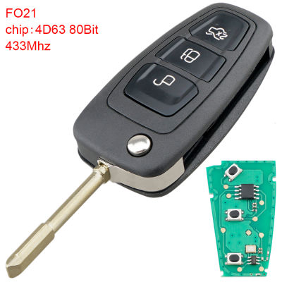 433Mhz รีโมท Key Fob กับ4D63 80Bit ชิป F021ใบมีดสำหรับ Ford / Focus / Mk1 / Mondeo