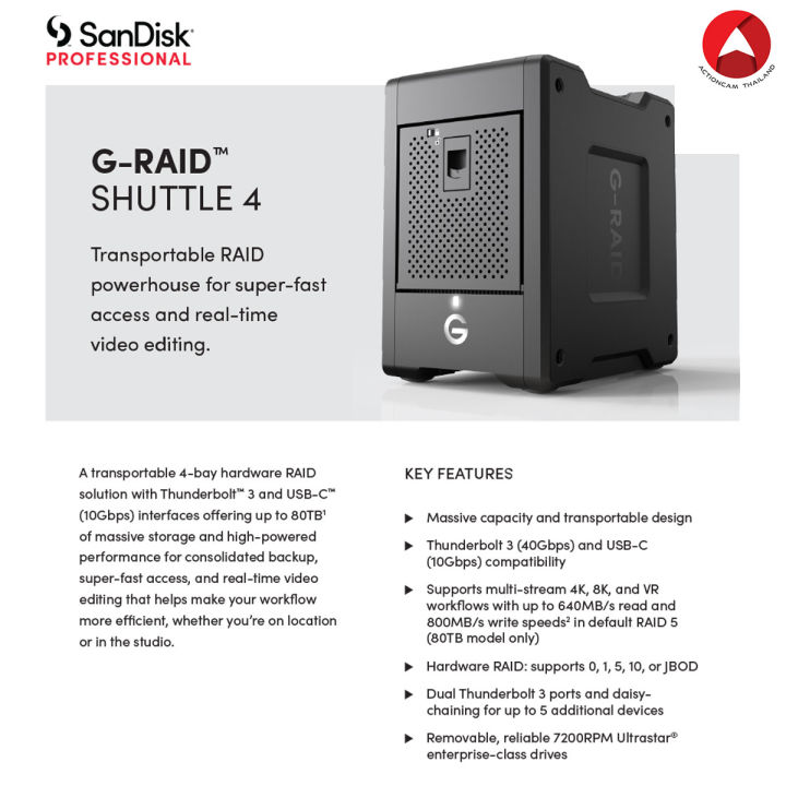 sandisk-professional-g-raid-shuttle-4-24tb-4-bay-thunderbolt-3-raid-array-4-x-6tb-supports-multi-stream-4k-8k-and-vr-workflows-raid-0-1-5-and-10-5-year-warraty-bu-synnex-sdph34h-024t-nbaab