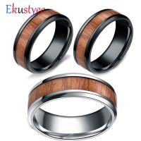 316L Stainless Steel Finger Rings Durable Vintage Titanium Stainless Steel 8mm Ring Wood Grain Ring Jewelry for Men