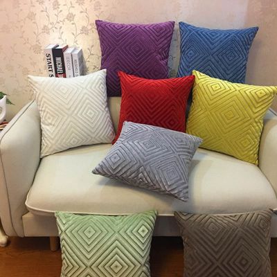 30x50cm/45x45cm/55x55cm Double-sides Geometric Pillow Case Chenille Flocking Cushion Cover Grey Yellow Purple Red Home Decorative Pillow Cover