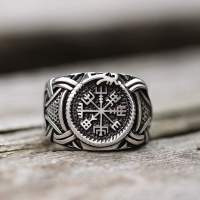 วินเทจไวกิ้ง316L สแตนเลสเข็มทิศ Odin Rune Vegvisir แหวนสำหรับผู้ชายพังก์ย้อนยุคพระเครื่องเครื่องประดับแหวนชาย Bijoux