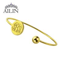 AILIN 18K Gold Plated Charm Bracelets Women Stainless Steel Custom Bangle Personalized Letter Engraved Bracelet Jewelry Gifts