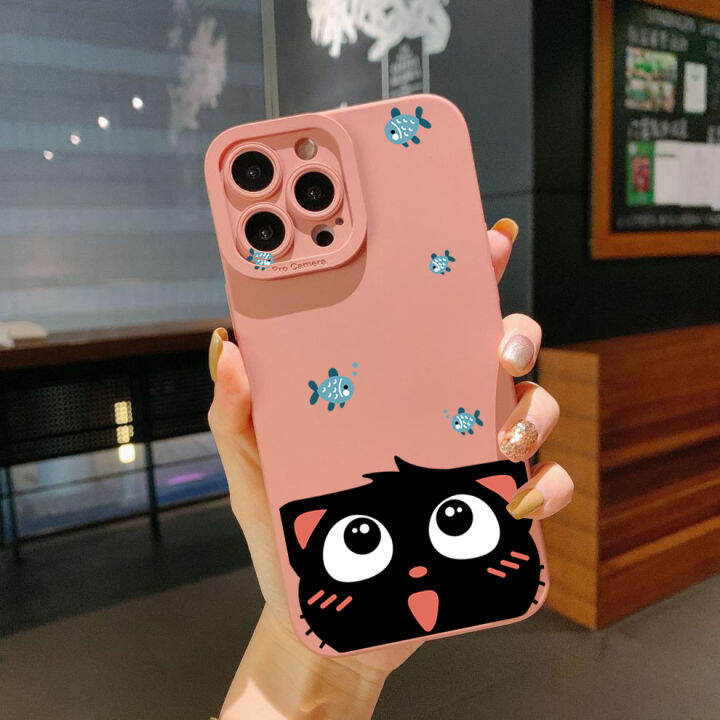 เคสโทรศัพท์สำหรับ-samsung-galaxy-a03-a33-a53-a73-a12-a52s-5g-a32-a31-a51-a71-a52-a72-4g-แฟชั่นแมวน่ารักสีดำขอบสแควร์เต็มรูปแบบ-len-ป้องกัน