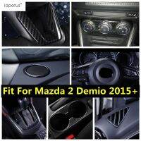 “{》} ชุดตกแต่งภายในรูปลักษณ์คาร์บอนไฟเบอร์สำหรับ Mazda 2 Demio 2015 - 2021 AC แผงหน้าปัดปรับอากาศแอร์/ตัวยึดถ้วยน้ำอุปกรณ์เสริมฝาครอบ