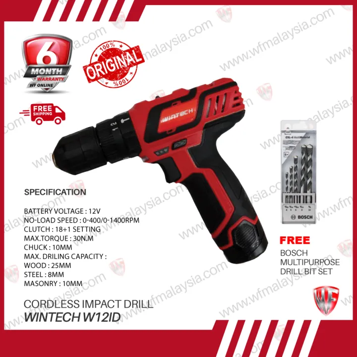 Wintech W12ID 12V Cordless Impact Hammer Drill Drilling Woods,Steel