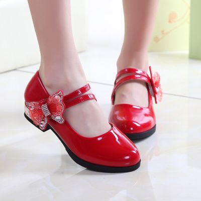 Big Girls Leather Shoes White Wedding Butterfly Mary Janes Patent Leather Princess Shoes Party Single Shoe Black Red Baby Kids