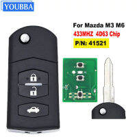 YOUBBA 2ปุ่มพับพลิกกุญแจรีโมท433MHZ พร้อมชิป4D63รายการ Keyless สำหรับมาสด้า3 6 M3 M6หลังจาก2011 Visteon Pn: 41521