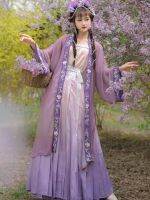 Hanfu ชุดแต่งงานจีน Hanfu ชุดดั้งเดิมยาวกระโปรงยาวถึงเอวเสื้อผ้าฤดูร้อนของผู้หญิง