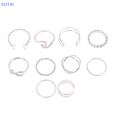 💖【Lowest price】SUTAI แหวนแฟชั่นสำหรับผู้หญิง10ชิ้น เซ็ตของขวัญเครื่องประดับ