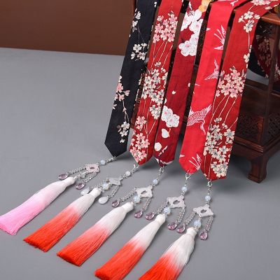 New Chinese Wind and Snow Spinning Tassel Hair Bands Retro Printing Color Headband Hanfu Suit Hair Accessories Womens Hair Belt