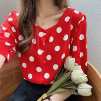 Polka Dot Tops ผู้หญิงแขนสั้นฤดูร้อนแฟชั่นใหม่เสื้อชีฟองสีดำและสีขาวขายส่งผ้าที่สะดวกสบาย