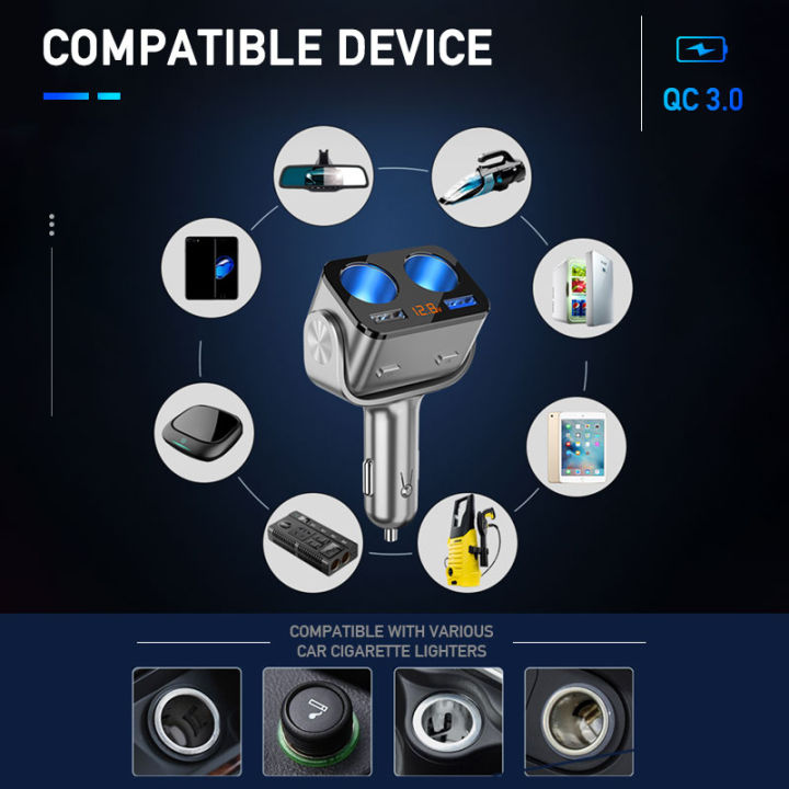 ที่ชาร์จในรถยนต์-car-chargers-auto-usb-socket-splitter-dual-usb-qc3-0-5-8a-12-24v-usb-port-car-charger-ชาร์จมือถือ