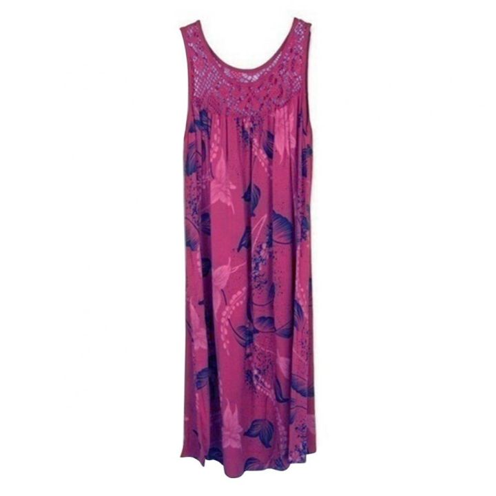 elegant-floral-printed-lace-stitching-o-neck-sleeveless-women-summer-loose-tank-dress