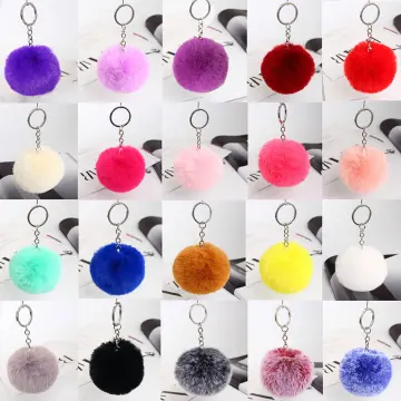 Lovely Crystal Ballet Girl Keychains Dancing Angel Fluffy Puff Ball Pendant  Fur Key Chain Car Styling Bag Jewelry Pompom Keyring (Pink) 