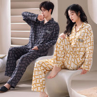 Spring Autumn Couples Pajama Cotton Sleepwear Casual Cardigan Loungewear Plaid Pijamas Comfortable Pajamas for Men Women