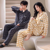 High Quality 95 Cotton Korean Fashion Nightwear for Couples Autumn Cardigan Pajama Set for Men and Women Plus Size Home Clothes