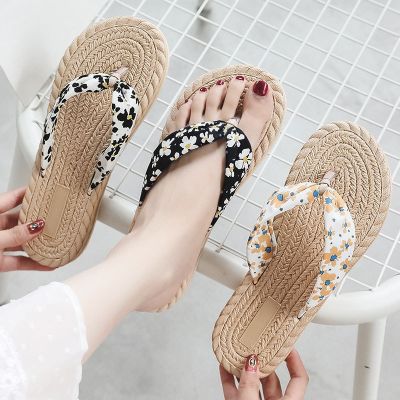 2022 imitation hemp hemp bottom cool slippers Han Chao wear rubber at the end of one word procrastinates the Daisy cloth belt clip foot female slippers