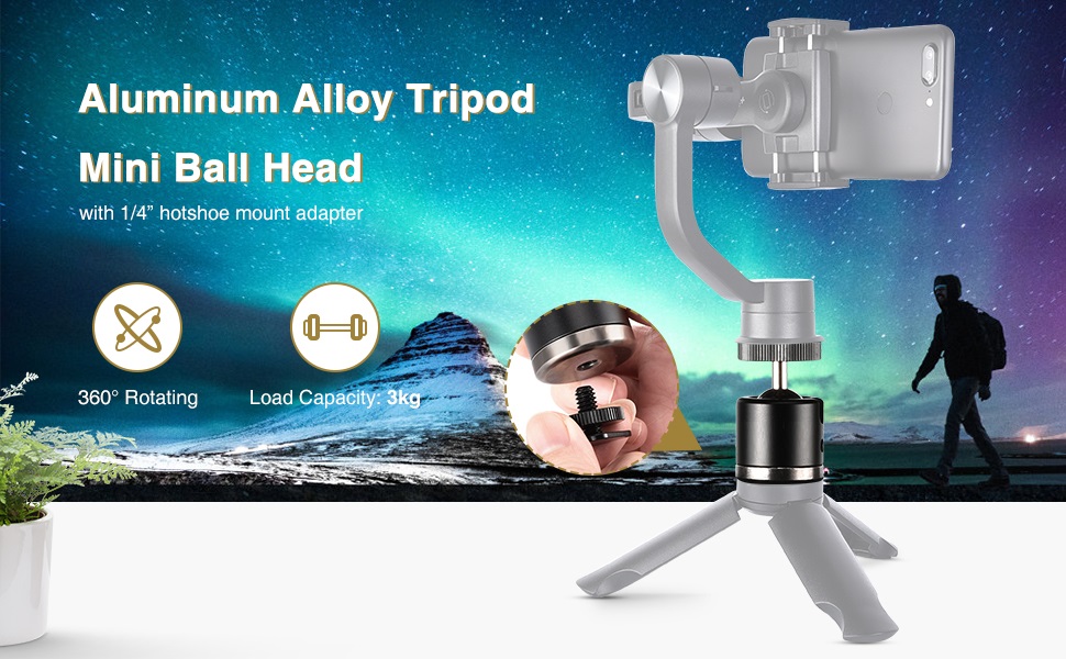 Mini Ball Head with 1/4 Hotshoe Mount Adapter 360 Degree Rotatable Aluminum Tripod Head for DSLR Cameras HTC Vive Tripods Monopods Camcorder Light Stand 