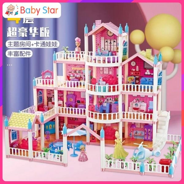 New Children's Play House Toys Mini Doll House Toy Portable Simulation  Villa Model Girl Toy Set