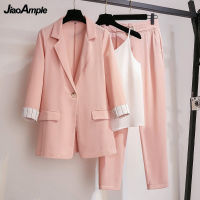 2021 Autumn New Suit Jacket Suspender Pants Three-piece Womens Casual Blazers Trousers Set Korean Fashion Elegant Clothes Suit