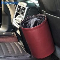 hot！【DT】ஐ  Powstation Car Trash Can Leather Organizer Storage Garbage Bin Rubbish