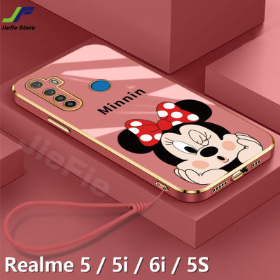 JieFie การ์ตูนมิกกี้เมาส์กรณีโทรศัพท์สำหรับ Realme 5 / Realme 5i / Realme 6i / Realme 5S Soft TPU ปลอกซิลิโคนน่ารักมิกกี้มินนี่คู่ตุ๊กตาปลอก + เชือกเส้นเล็ก