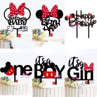 【Ready Stock】 ▤▥☜ E05 Cartoon minnie Micke Happy Birthday Cake Topper Acrylic Cute mouse Cupcake Topper for Kids 1st Birthday Party Cake Decorations Baby Shower