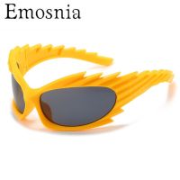 Emosnia 2023 Spike Rectangle Sunglasses Men Vintage Fashion Hip Hop Punk Wrap Around Sun Glasses Y2K Sports Irregular Shades