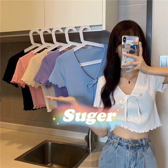 suger-เสื้อไหมพรมผูกโบ-แขนระบายชายระบาย-ไหมพรมเนื้อดี-น่ารักวัยใสๆ-รุ่น-7516