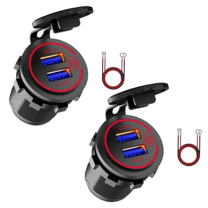 2X 12V USB Outlet, Dual Qc 3.0 USB Car Charger with Switch, 36W USB