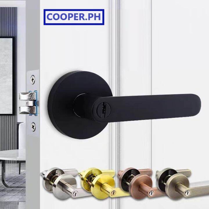hot COOPER.PH black door knob black lockset gold lever type Stainless