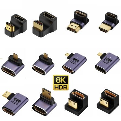Adaptor bentuk U UHD 8K 48Gbps HDTV 2.1V adaptor 90 270 derajat sudut kanan Mini mikro HD jantan ke HDMI kompatibel dengan konektor adaptor wanita