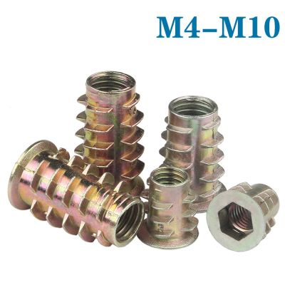 10Pcs M4 M5 M6 M8 M10 Zinc Alloy Thread Hexagon Hex Socket Head Embedded Wood Insert Nut Flanged Hex Drive Head Furniture Nuts Nails  Screws Fasteners