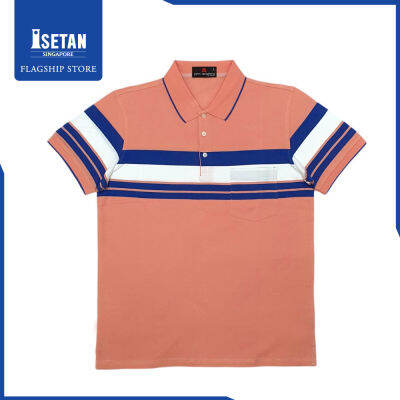 John Langford Pique Striped Polo T-Shirt with Pocket Pink J3E-051-01