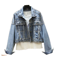 ZZOOI Jacket Women 2022 Autumn Hand Rivet Studded Denim Jacket Loose Outwear Female New Students Casual Short Jeans Coats