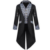 ผู้ชาย Tailcoat แจ็คเก็ตยุคเครื่องแต่งกายโกธิค Steampunk สีดำย้อนยุคแขนยาวเครื่องแบบเสื้อกันหนาวหมวกพรรคฤดูหนาวเสื้อคลุมทนกว่า