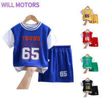 Will-Boys เสื้อยืดกีฬาลายกราฟิกชุดแขนสั้นเสื้อและกางเกงขาสั้นชุด Jersey Basket สำหรับ3-10ปีเด็กชายเด็กหญิง