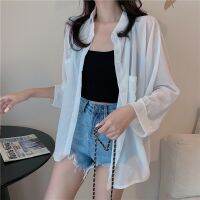 【CW】 2025 Shirt Sleeves Thin Beach Blouse Woman Transparent Loose