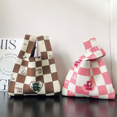 Knot Stripe Women Japanese Shopping Bags Wide Wrist Color Mini Knit Knot Wrist Bag Knit Handbag Handmade Handbag