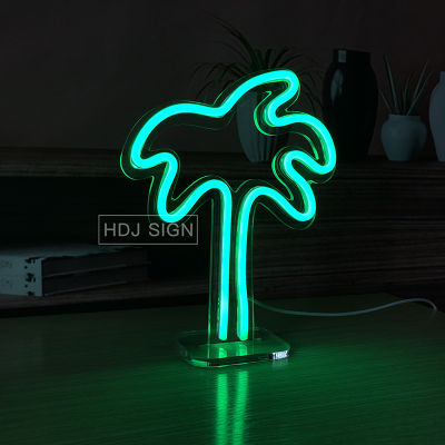 Coconut Tree Neon USB Night Light Suitable For Bedroom Cafe Bar Office Table Decor Desk Lamp Atmosphere Light Creative Gift